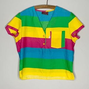 Rare Vintage Levis Lart Cotton T Shirt Ranbow Striped Short Sleeve V Neck